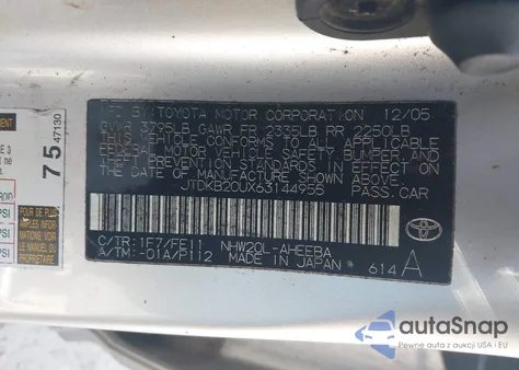 2006 Toyota Prius z USA, uszkodzony, nr VIN JTDKB20UX63144955